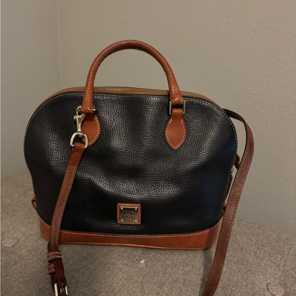 Dooney & Bourke Black and Brown Leather Satchel with Structured Design